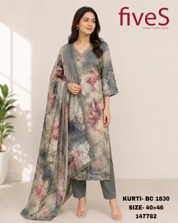 Premium Digital Printed Muslin Kurti Set with Dupatta