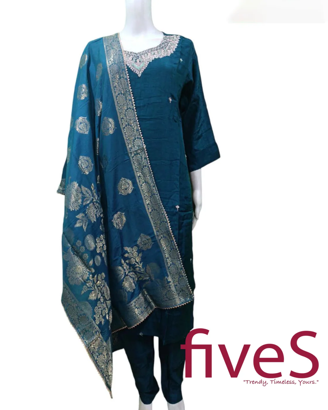 Premium Dolla Silk Kurti with Embroidered Neck — Silk — Red — women's fashion — FIVES Lifestyle Nepal