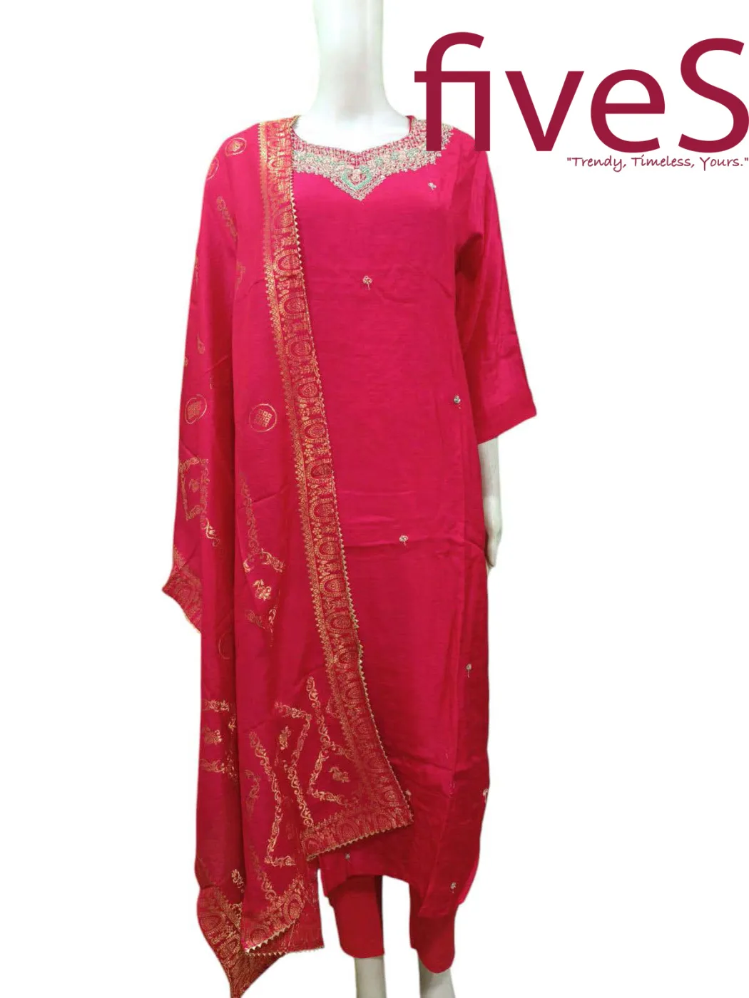 Premium Dolla Silk Kurti with Embroidered Neck — women's fashion — FIVES Lifestyle Nepal