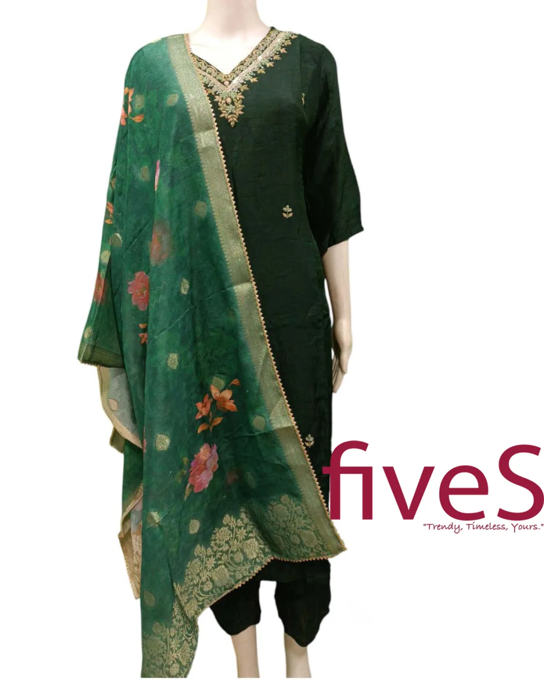 Premium Dolla Silk Kurti with Embroidered Neck — Silk — Red — women's fashion — FIVES Lifestyle Nepal