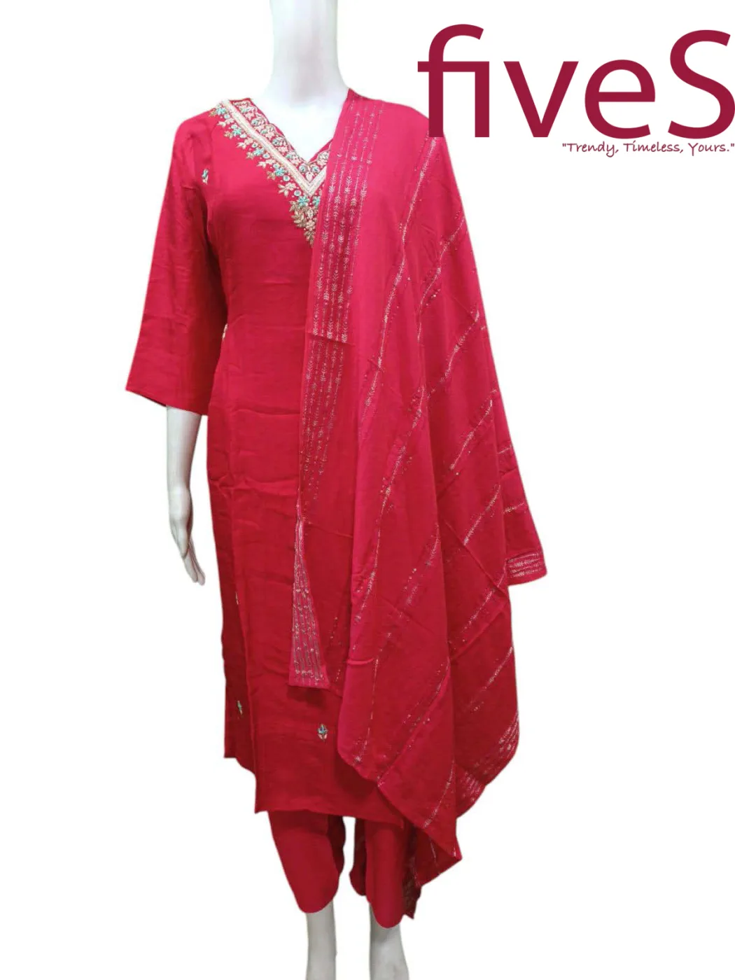 Premium Dolla Silk Kurti with Embroidered Neck — Silk — Color 1 — women's fashion — FIVES Lifestyle Nepal