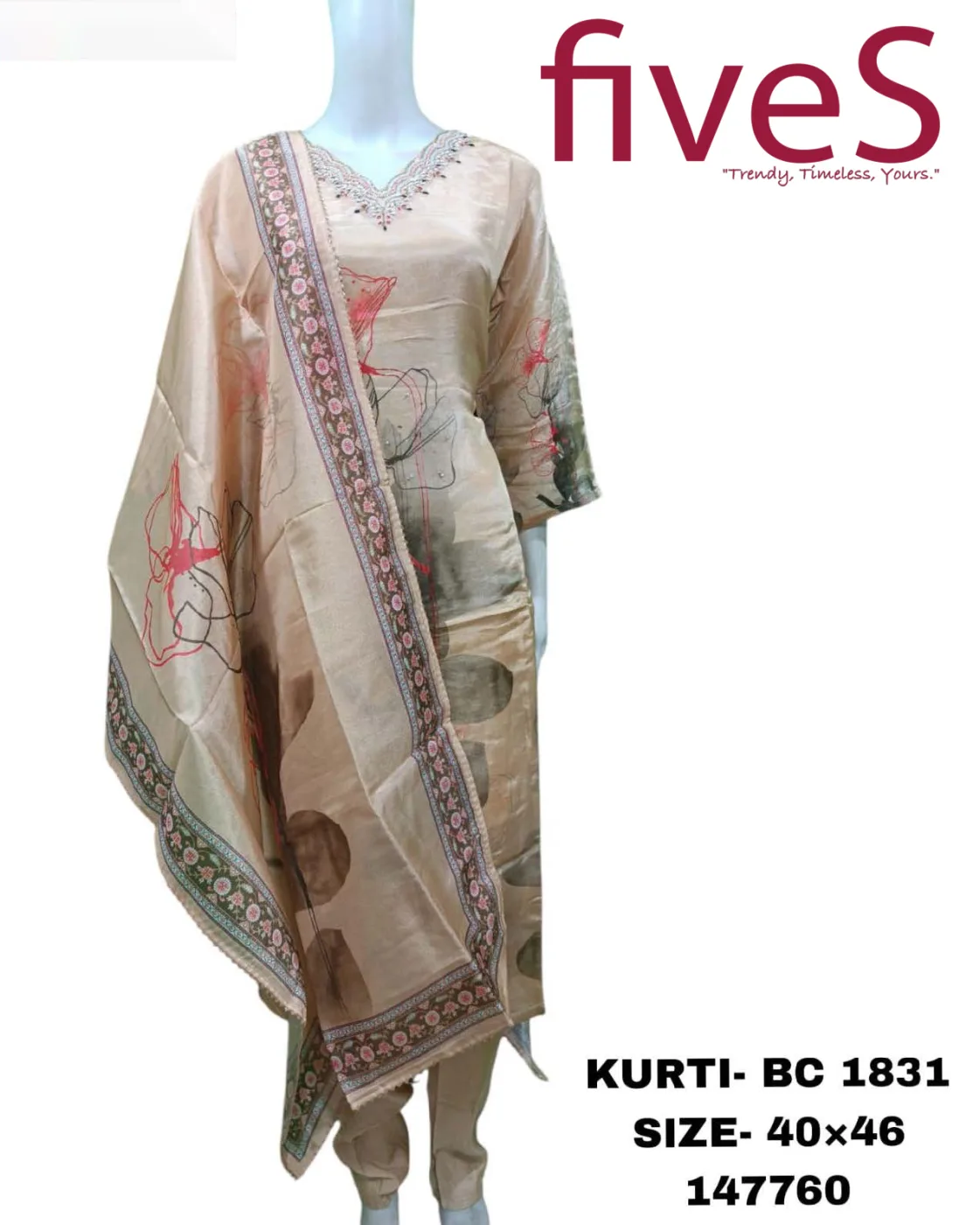 Premium Tissue Fabric Digital Printed Kurti Set with Dupatta — Tissue — women's fashion — FIVES Lifestyle Nepal