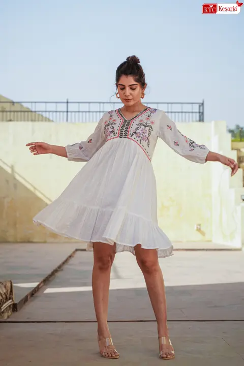Premium Cotton Fancy Embroidery Work Gown Kurti