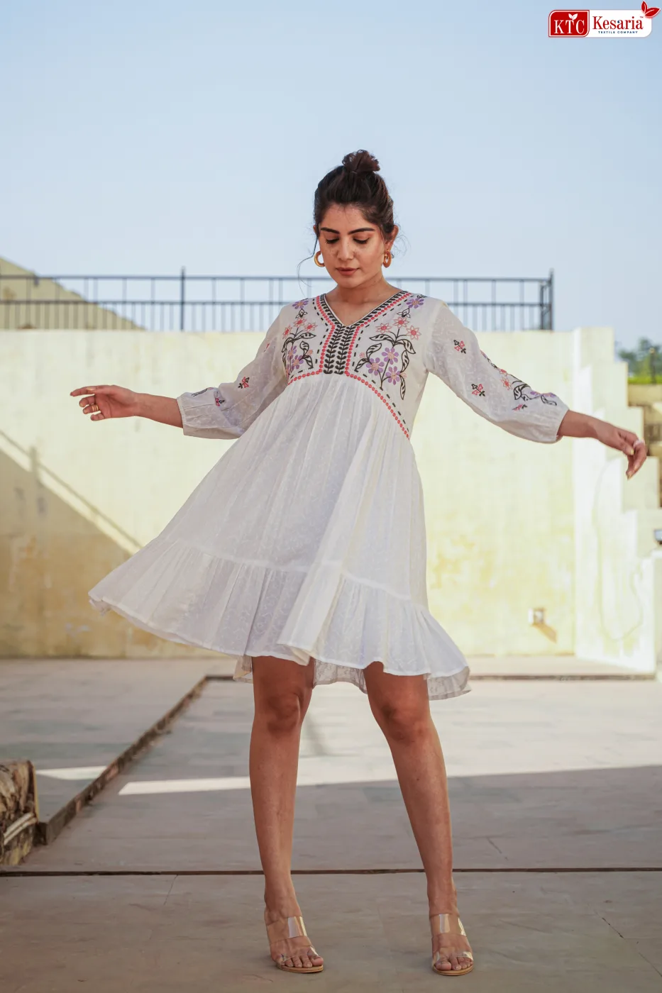 Premium Cotton Fancy Embroidery Work Gown Kurti — Cotton — women's fashion — FIVES Lifestyle Nepal