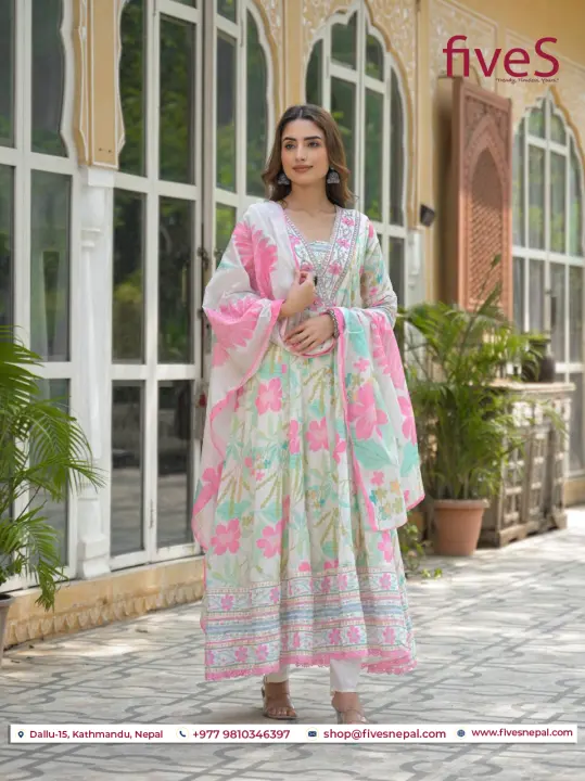Premium Cotton Umbrella Suit Set with Printed Dupatta
